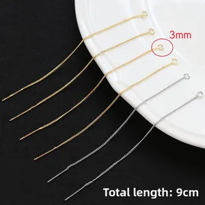 Detail of 9cm gold and silver earring threaders with 3mm open rings for DIY jewelry