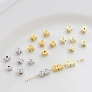 Gold and silver plated smiley face square spacer beads for DIY jewelry making
