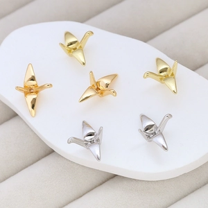 Pendentifs grues origami plaqués or 14K et argent pour création de bijoux DIY