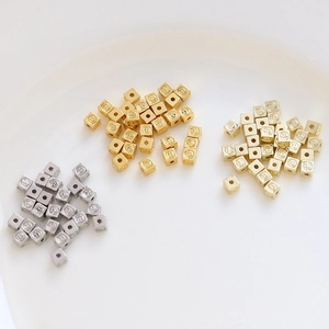 DIY jewelry square smile face beads in gold and silver plating for necklace making