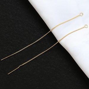 Detail of gold plated long chain earrings with needle pins for DIY jewelry making