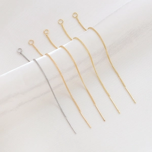 Polished 14K gold and silver tassel chain earrings with straight needle for DIY jewelry