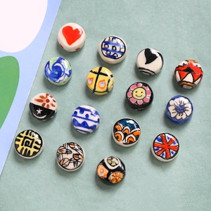 Hand Painted Ceramic Beads For DIY Jewelry Making Japanese Glazed Porcelain Loose Beads Heart Flower Geometric Pattern Round Flat Beads