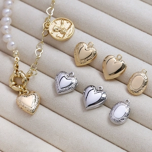 Vintage French Style Copper Real Gold Plated Heart Oval Round Locket Pendant DIY Photo Frame Necklace Jewelry Making Accessory