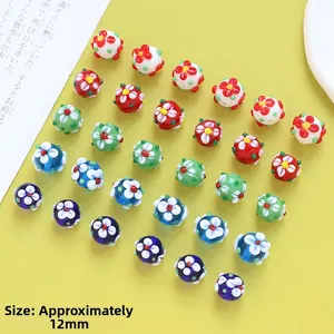 Detailed view of 12mm colorful floral glass beads for DIY jewelry making accessories