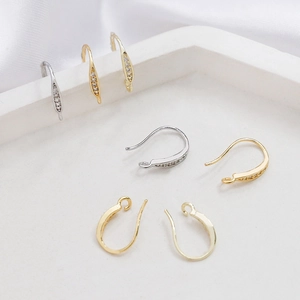 Minimalist gold and silver plated copper ear hooks with cubic zirconia for DIY jewelry
