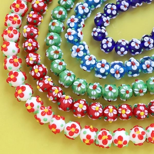 Millefiori Style Printed Glass Flower Beads Round Millefiori Glass Beads For DIY Necklace Bracelet Earring Jewelry Making Accessories