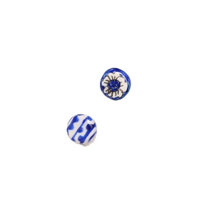 Japanese style blue and white floral ceramic round beads for DIY handmade jewelry crafting