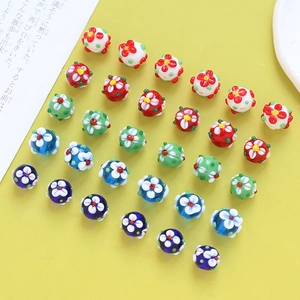Colorful handmade glass beads with floral patterns for DIY jewelry making accessories