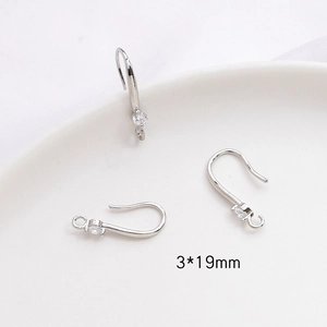 Detalle de ganchos para pendientes plateados con circón, tamaño 3x19mm para joyas DIY