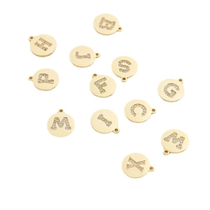 Gold-plated letter charms with cubic zirconia inlay for DIY jewelry making