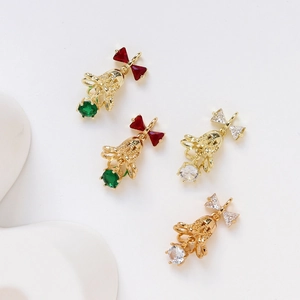 Gold-plated Christmas bell pendants with bowknot and zircon insets for DIY jewelry