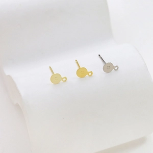 Flat disc stud earring posts with loop for DIY jewelry making in gold and silver finish