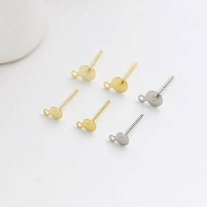 Flat round ear stud posts with hanging loop in gold and silver for DIY jewelry making
