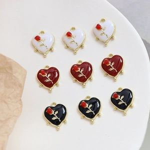 Dijes Colgantes Corazón Rosa Aleación Vintage Para DIY Collar Pulsera Pendiente Fabricación de Joyas Accesorios Para Mujeres