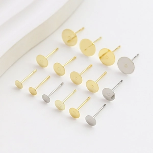 Copper Gold Plated Flat Pad Stud Earring Posts With 925 Sterling Silver Pin DIY Jewelry Making Findings Earring Base Components