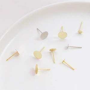 Golden and silver flat tray earring posts for DIY handmade jewelry accessories