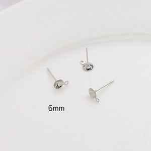 6mm Silber-Ohrstecker mit Schale und Öse für DIY-Schmuck und Perlenfassung