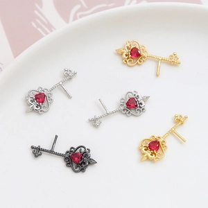 Vintage heart gem key pendants in gold and silver finishes for DIY jewelry making