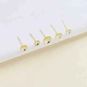 Basi per orecchini a disco placcati oro 14k con perni in argento S925 per gioielli fai da te