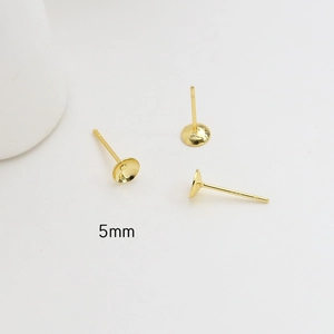 Orecchini a perno tondi 5mm placcati oro 14k con perno in argento S925 per gioielli fai da te