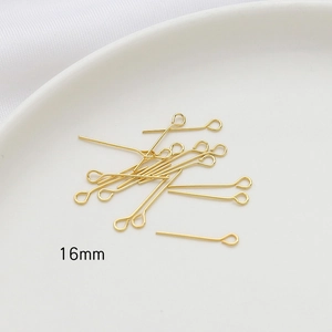 16mm gold eye pins for jewelry making, detailed view of 14k gold plated craft accessories