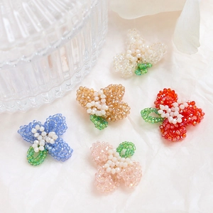 Handmade beaded crystal flower charms in five colors for DIY jewelry and hair accessories
