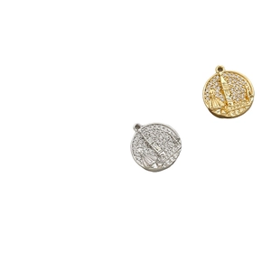 Round castle pendant with micro-set zircon and gold plated finish for jewelry making