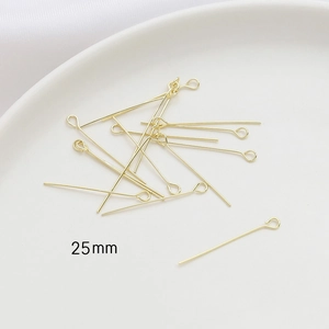 Detailed view of 25mm 14k gold plated eye pins for DIY jewelry making and bead crafts