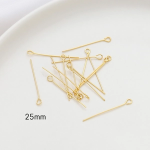 Detailed view of 25mm 14k gold plated eye pins for handmade jewelry DIY projects