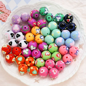 Colorful acrylic beads with cartoon prints for DIY bracelets and necklaces handmade jewelry