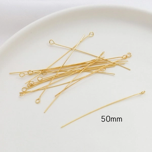 Detailed 50mm gold plated 14k eye pin for DIY jewelry making earrings and necklaces