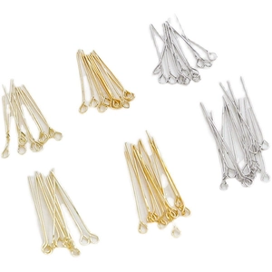 14k gold plated and silver eye pins for DIY jewelry making with straight metal wire beads