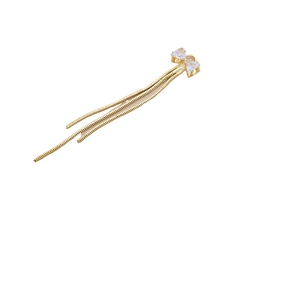 Boucles d'oreilles nœud plaquées or avec zircon brillant et longues franges en chaîne