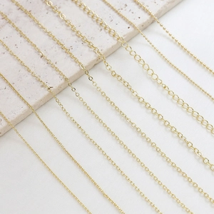 Selection of 14k gold plated copper O-chains and flat link chains for DIY jewelry making