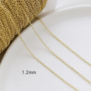 Detail view of 1.2mm gold plated O-link chain for DIY necklace and bracelet jewelry making