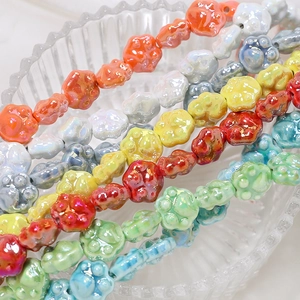 Colorful ceramic cat paw beads with pearlescent glaze for DIY jewelry making