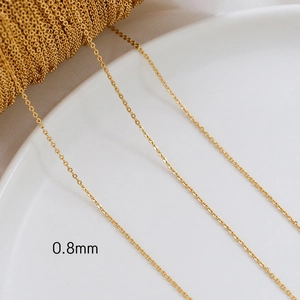 Detailed close-up of 0.8mm 14k gold plated flat O-chain links for DIY jewelry making