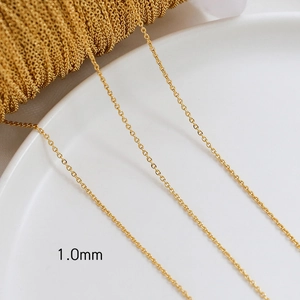 Detail of 1.0mm 14k gold plated O-link chain for DIY jewelry making and repair