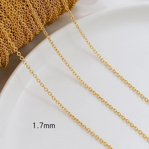 Macro shot of 1.7mm 14k gold plated copper flat O-chain for DIY jewelry making