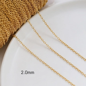 Detail of 2.0mm gold-plated cross chain link for DIY jewelry making and necklaces