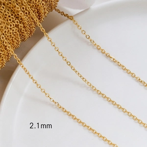 Detail showing 2.1mm gold plated O-link chain for DIY necklaces and handmade jewelry