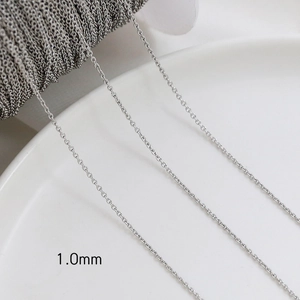 Detail view of 1.0mm wide silver plated cross chain for DIY jewelry making