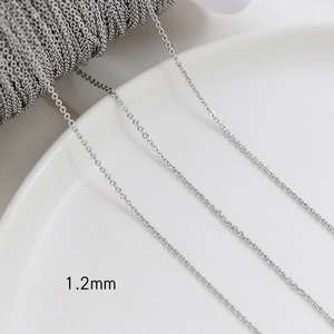 Detailed view of 1.2mm silver-plated flat O-link chain for DIY jewelry making