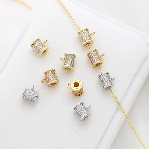 Gold Plated Copper Cylinder Spacer Beads With Cubic Zirconia Micro Pave Small Loop Pendant For DIY Jewelry Making Crafts
