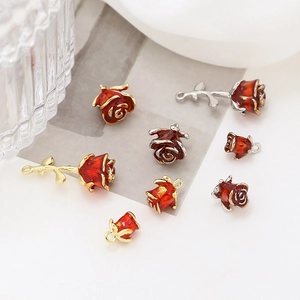 Vintage Rote Emaille Rose Legierung Anhänger Für DIY Schmuckherstellung Gold Silber Plattiert Rose Blume Charms Für Halsketten