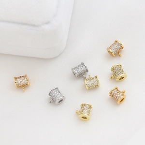 Pave zircon gold and silver cylinder charms with hanging loops for DIY jewelry making