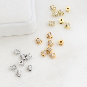 14k gold plated cylinder charms with micro-pave cubic zirconia for DIY jewelry making