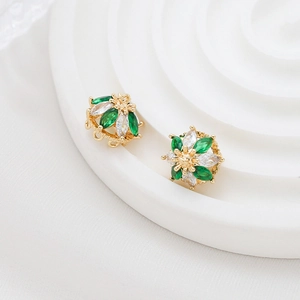 18k vergoldete Ohrring-Anhänger mit grünen und weißen Zirkonia-Blumenquasten