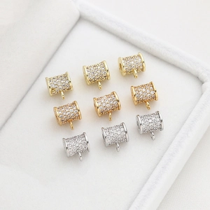 14k gold plated cylinder spacer beads with cubic zirconia for DIY jewelry making